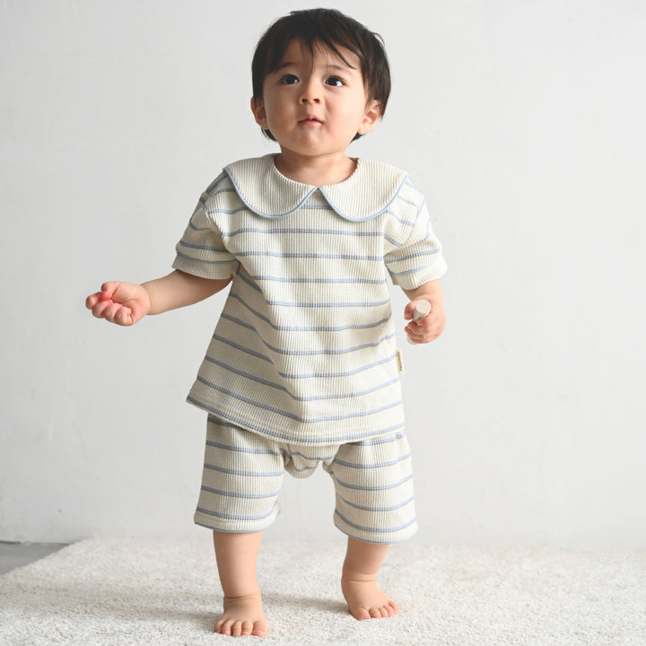 襟付き 半袖 パジャマ ワッフル