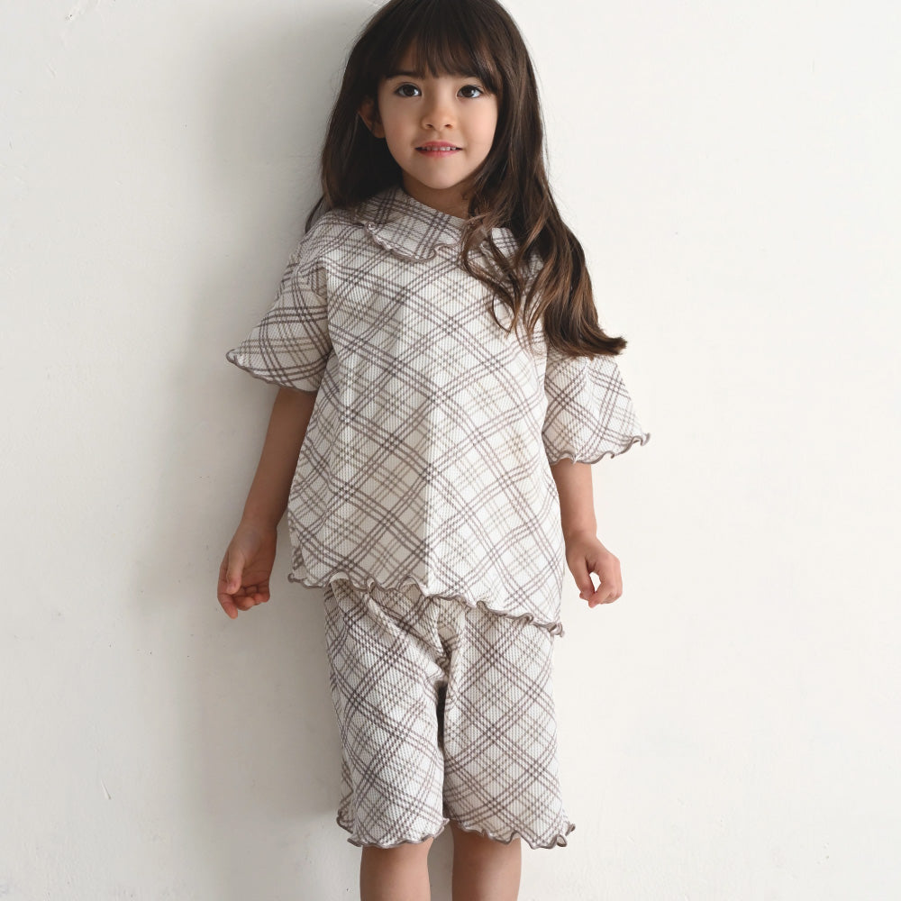 襟付き 半袖 パジャマ ワッフル