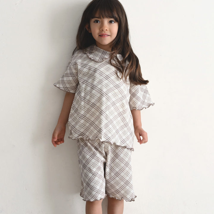 襟付き 半袖 パジャマ ワッフル