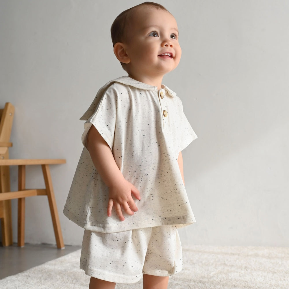 セットアップ セーラーカラー 半袖 シャツ ショートパンツ ネップ