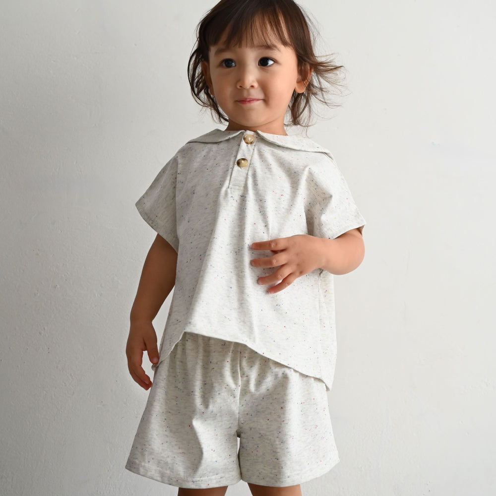 セットアップ セーラーカラー 半袖 シャツ ショートパンツ ネップ