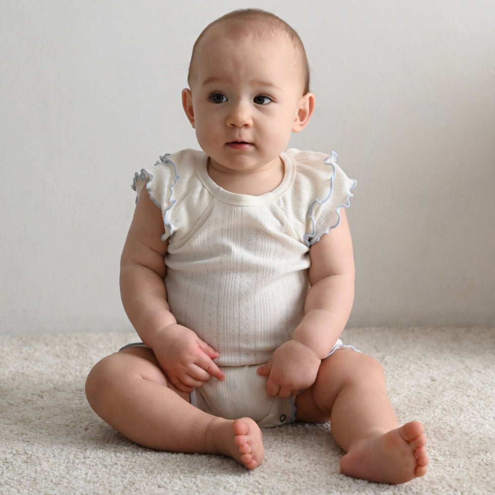 肩フリル ロンパース  針抜き