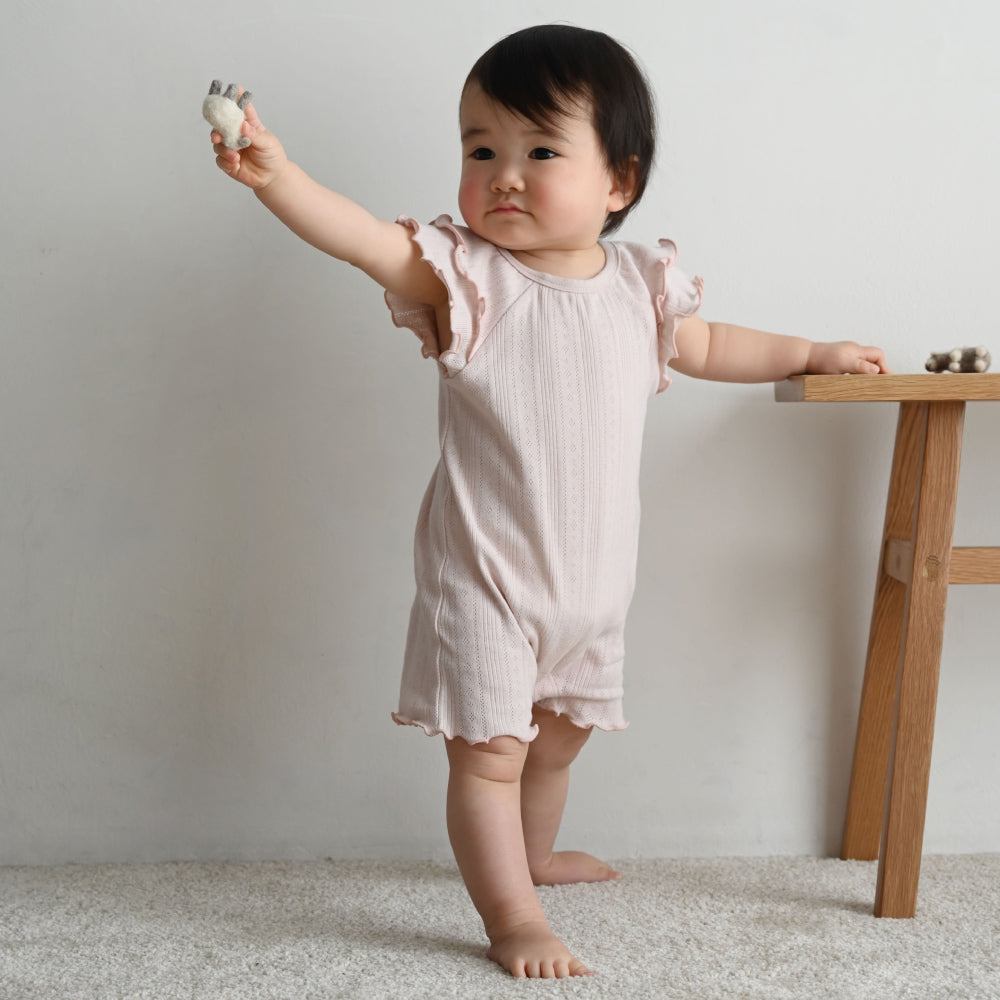 肩フリル ロンパース  針抜き