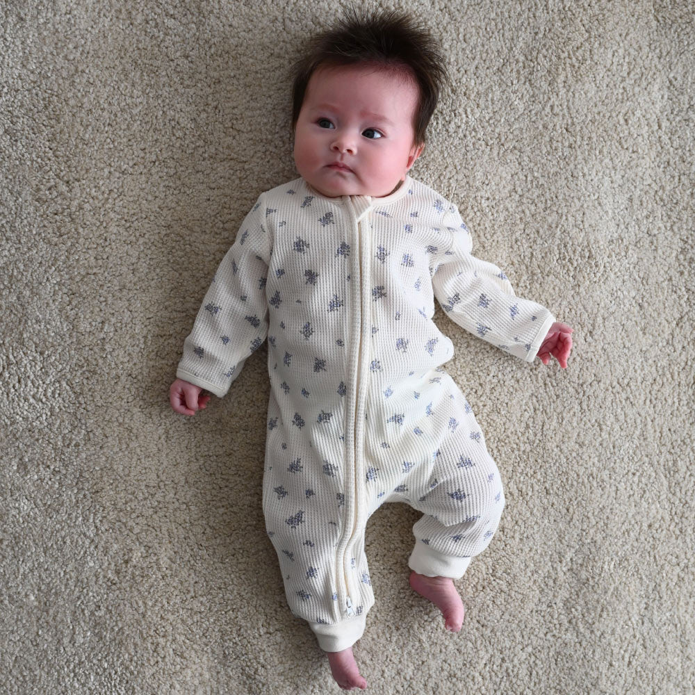 ダブルジップ 長袖 カバーオール ワッフル