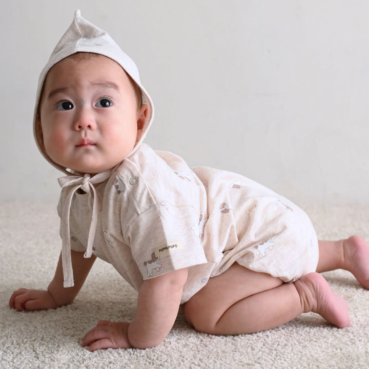 半袖 ロンパース ボンネット付き