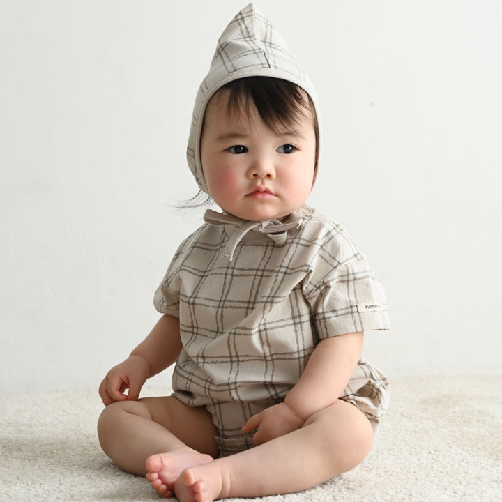 半袖 ロンパース ボンネット付き