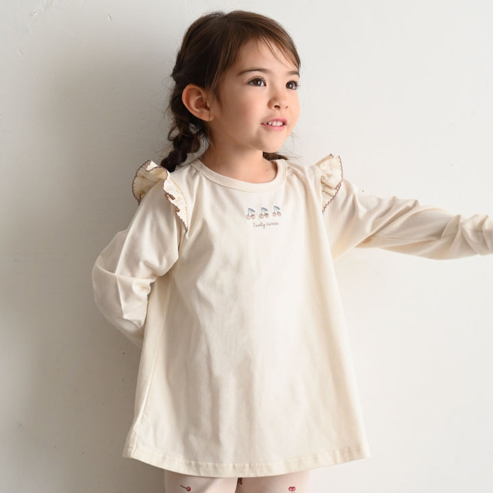 【秋冬】 長袖 肩フリル Tシャツ